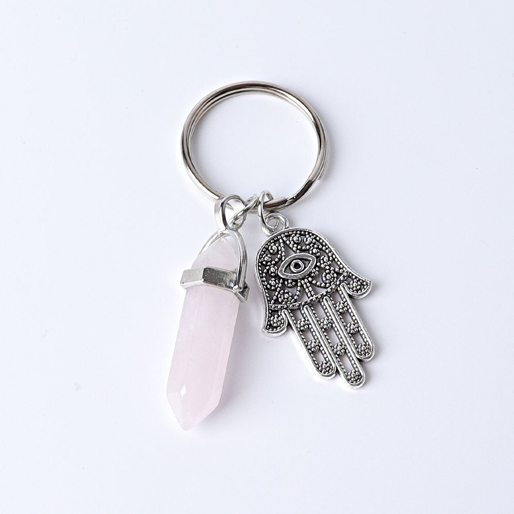 2.5“ Double Terminated Point with Devil's Eye Hand Key Chain for DIY Wholesale Crystals USA