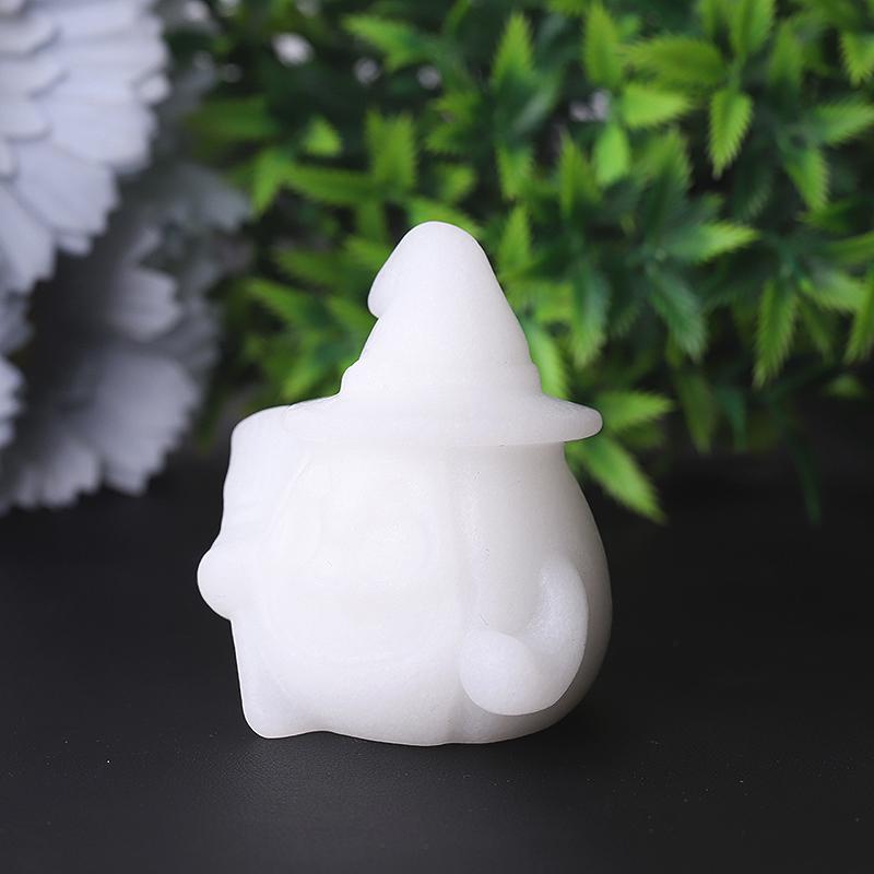 2.2" White Jade Pumpkin Ghost Crystal Carvings for Halloween Wholesale Crystals USA