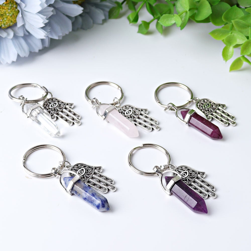 2.5“ Double Terminated Point with Devil's Eye Hand Key Chain for DIY Wholesale Crystals USA