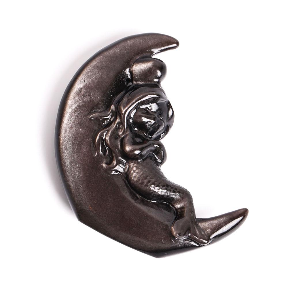 Silver Obsidian Moon with Mermaid Carving Decor Wholesale Crystals USA