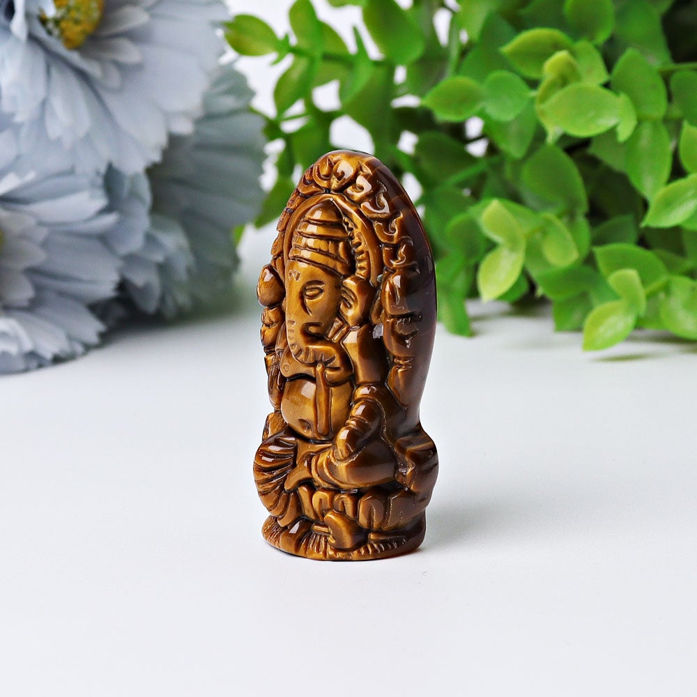 1.9" Tiger's Eye Ganesha Crystal Carving Wholesale Crystals USA
