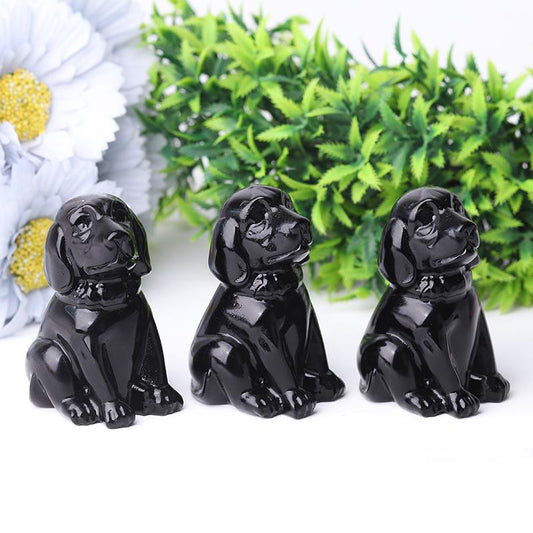 2.7" Black Obsidian Dog Crystal Carvings Wholesale Crystals USA