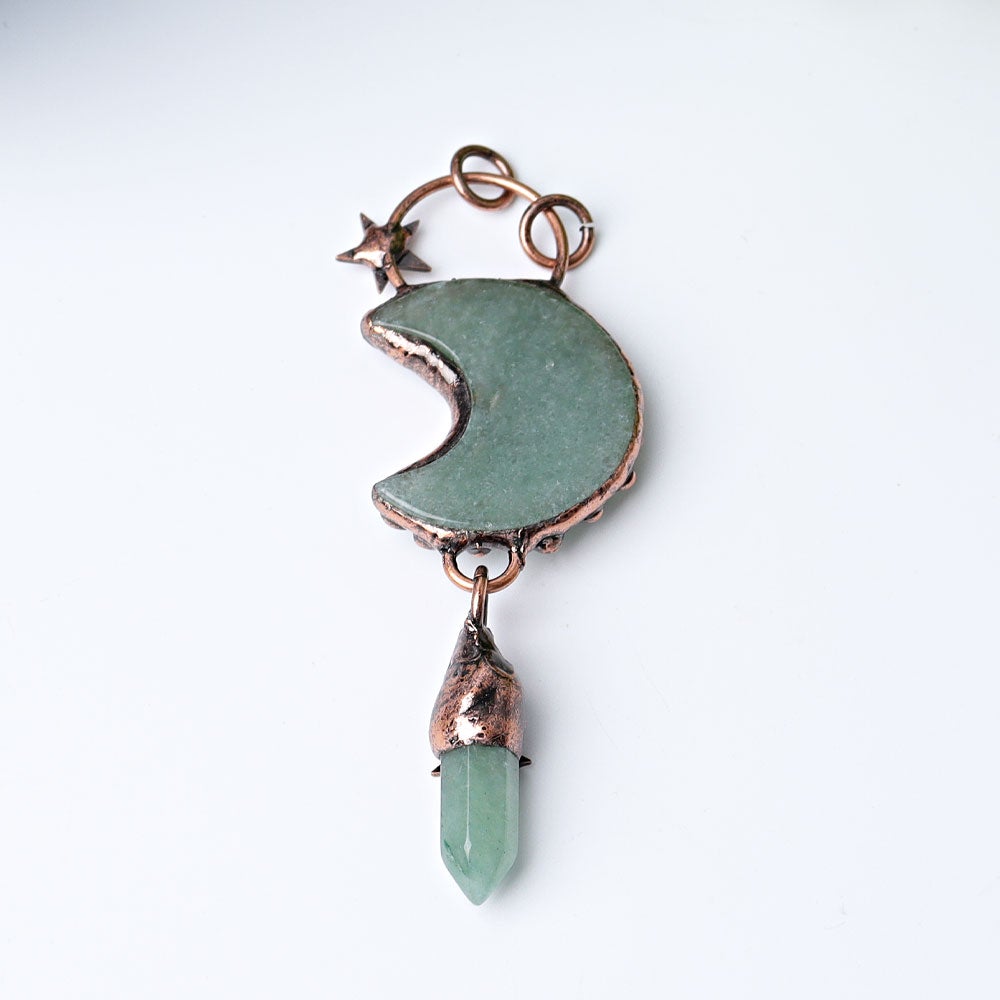 3.6" Green Aventurine Moon Design Pendant Wholesale Crystals USA