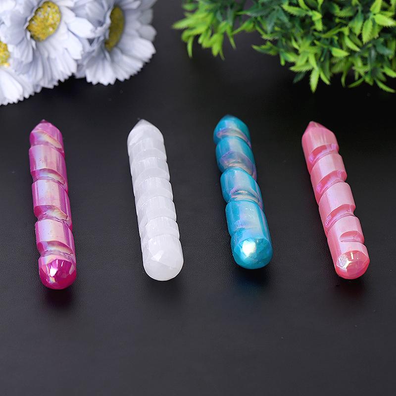 6" Aura Spiral Selenite Wand
