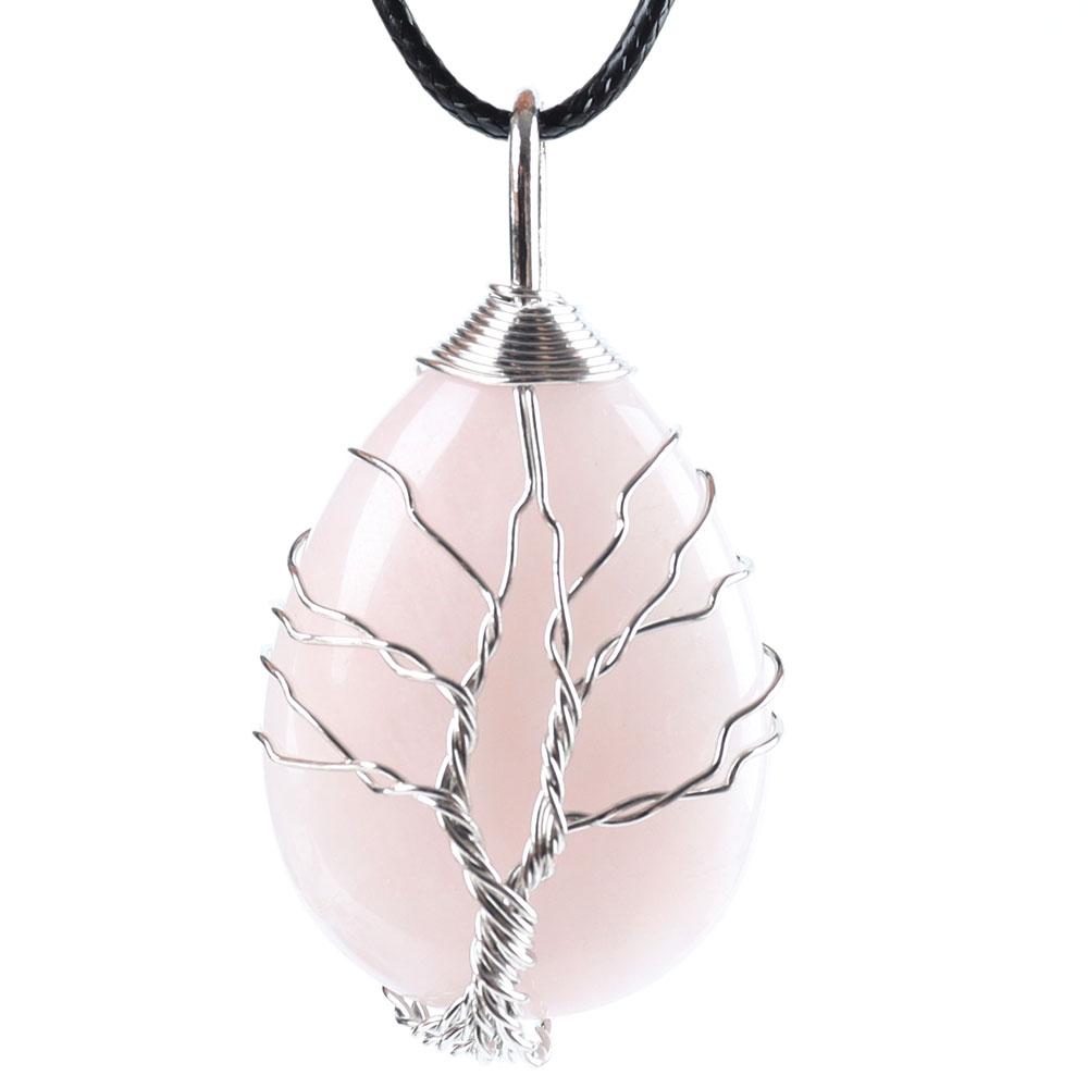 Teardrop Shape Crystal Stone Wire Wrapped Copper Tree of Life Chakra Pendant Wholesale Crystals USA
