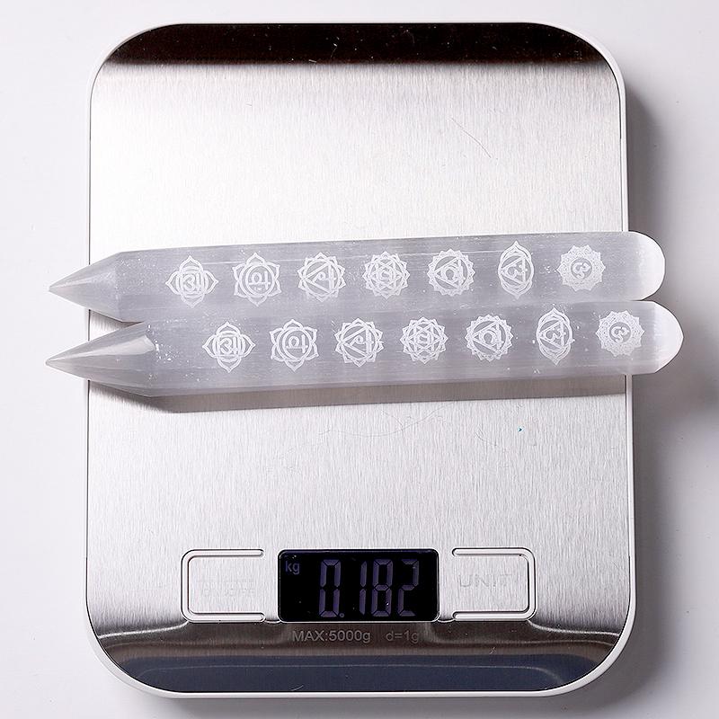 6" White Selenite Wand with Laser Engraved Chakra Pattern