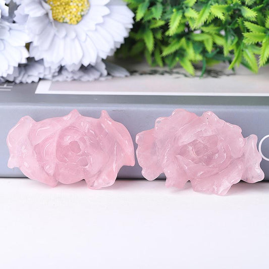 3" Rose Quartz Peony Crystal Carvings Wholesale Crystals USA