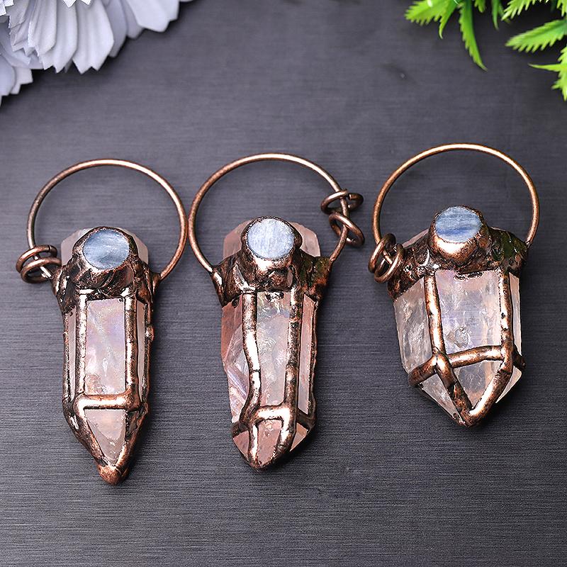 3" Rose Quartz with Kyanite Pendant for Jewelry DIY Wholesale Crystals USA