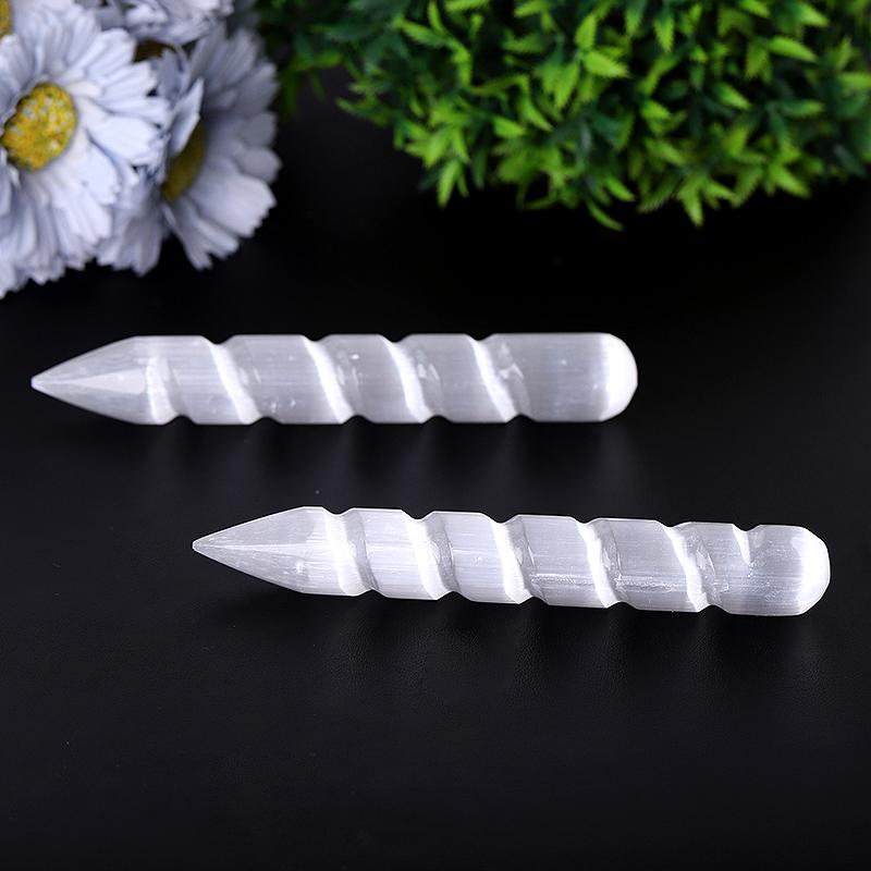 6" Spiral White Selenite Wand