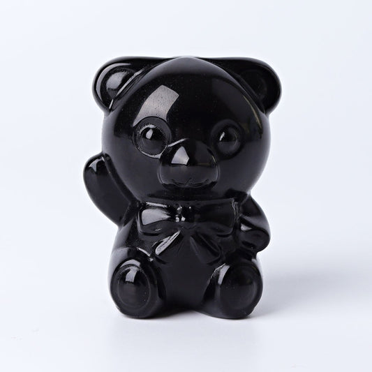 2.7" Black Obsidian Toy Bear Crystal Carvings Wholesale Crystals USA