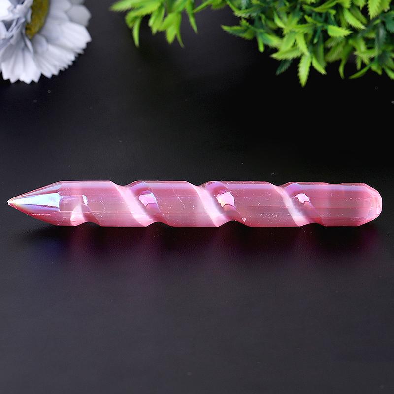 6" Aura Spiral Selenite Wand