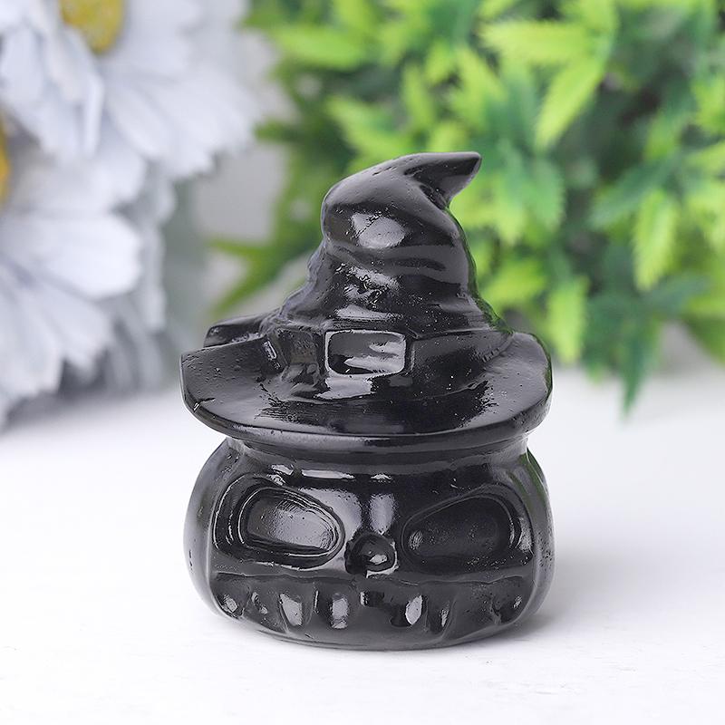 2.2" Black Obsidian Pumpkin Crystal Carvings for Halloween Wholesale Crystals USA
