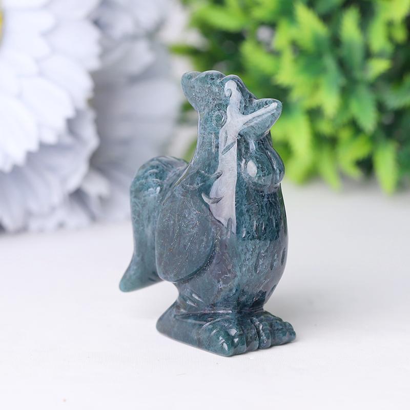 2" Moss Agate Rooster Crystal Carvings Wholesale Crystals USA