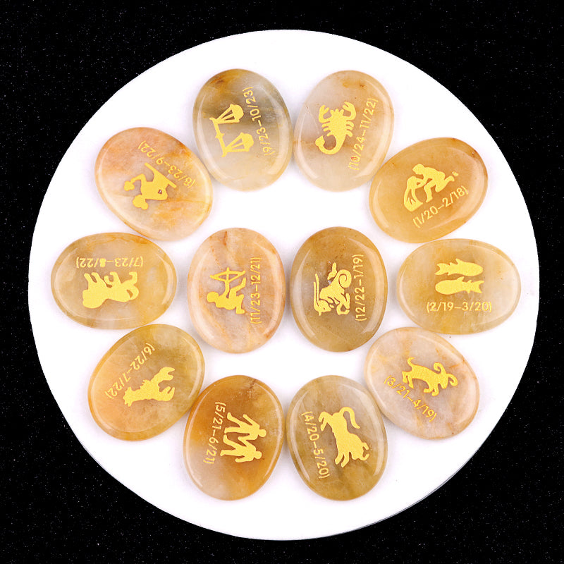Crystal Twelve Constellation Flat Palm Stone Set Crystal Healing Bulk Wholesale
