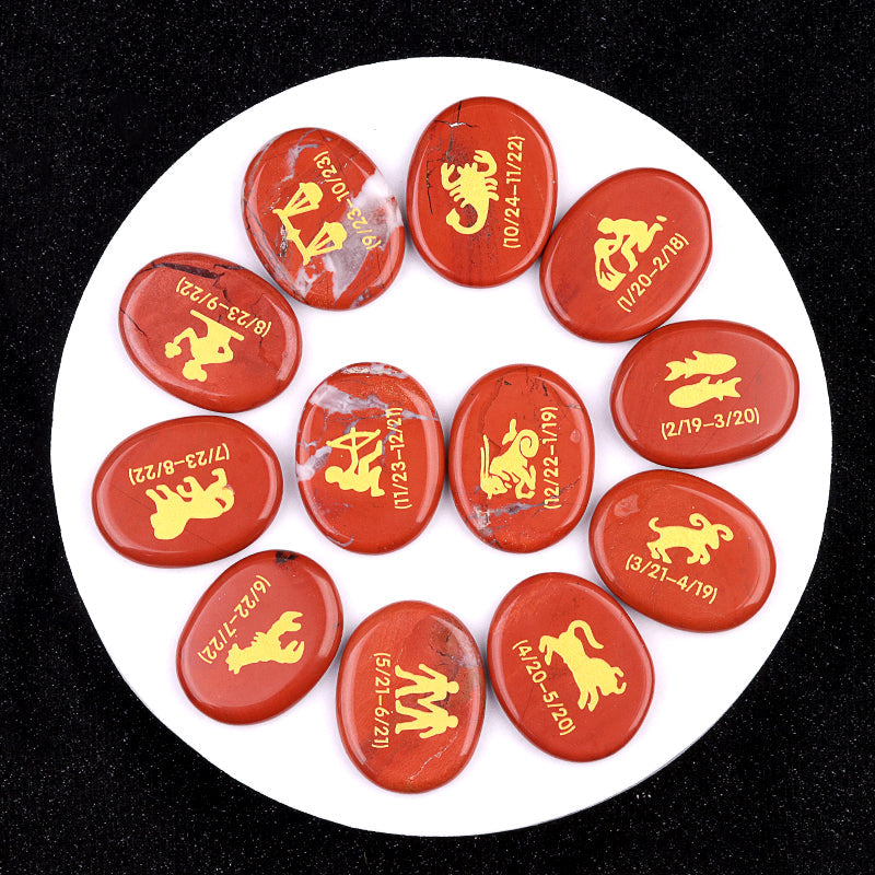 Crystal Twelve Constellation Flat Palm Stone Set Crystal Healing Bulk Wholesale