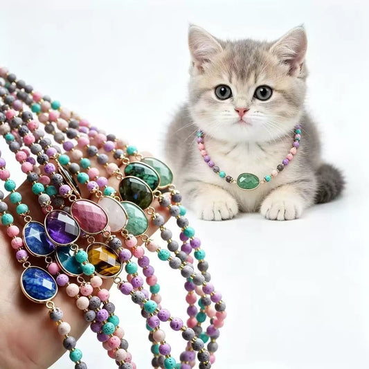 Colorful Lava Rock Pet Collar with Magnet Buckle for Cat Crystal Healing Bulk Wholesale