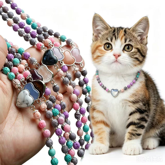 Colorful Lava Rock Pet Collar with Magnet Buckle for Cat Crystal Healing Bulk Wholesale