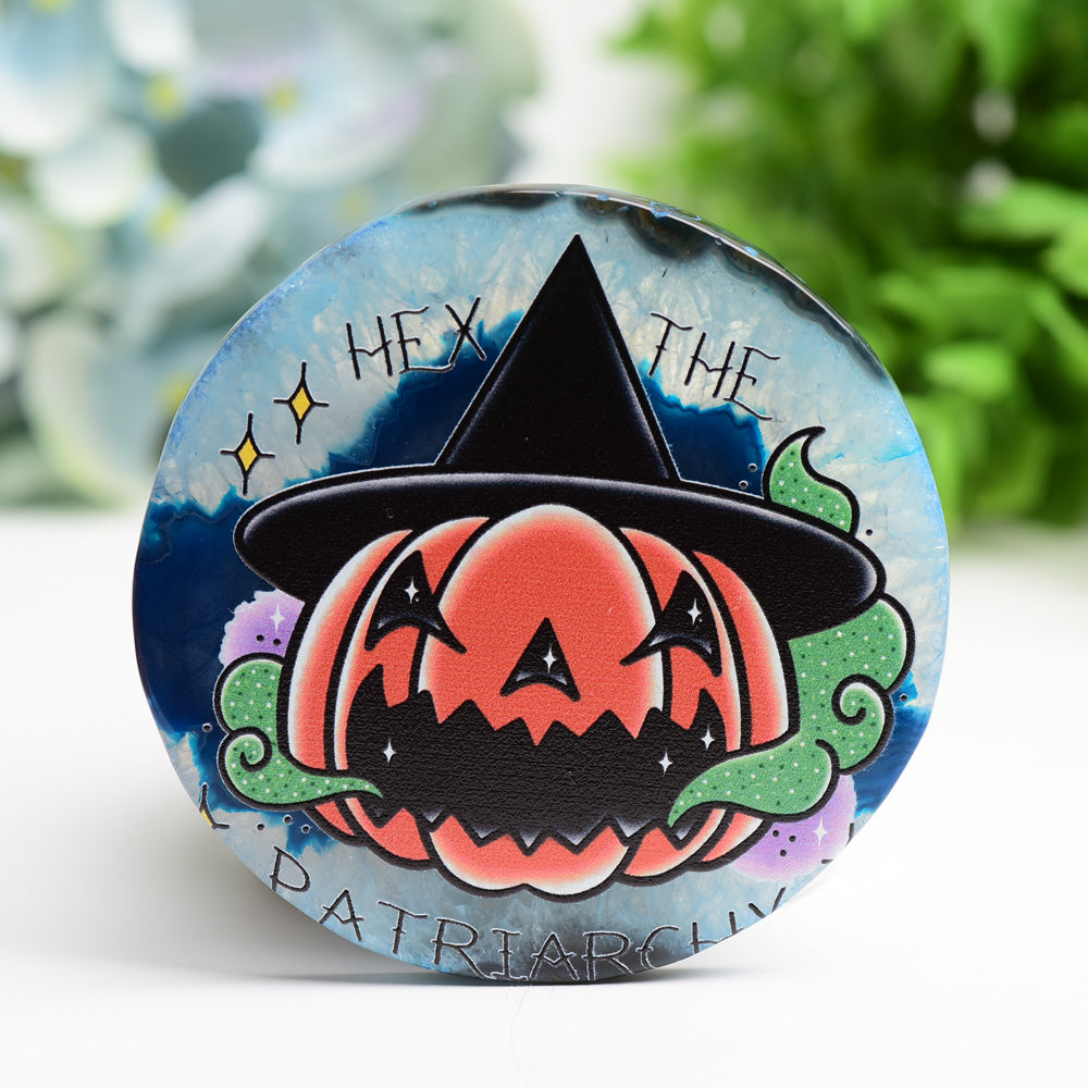 3.0"-3.5" Agate Slab with Printing for Halloween Crystal Healing Bulk Wholesale