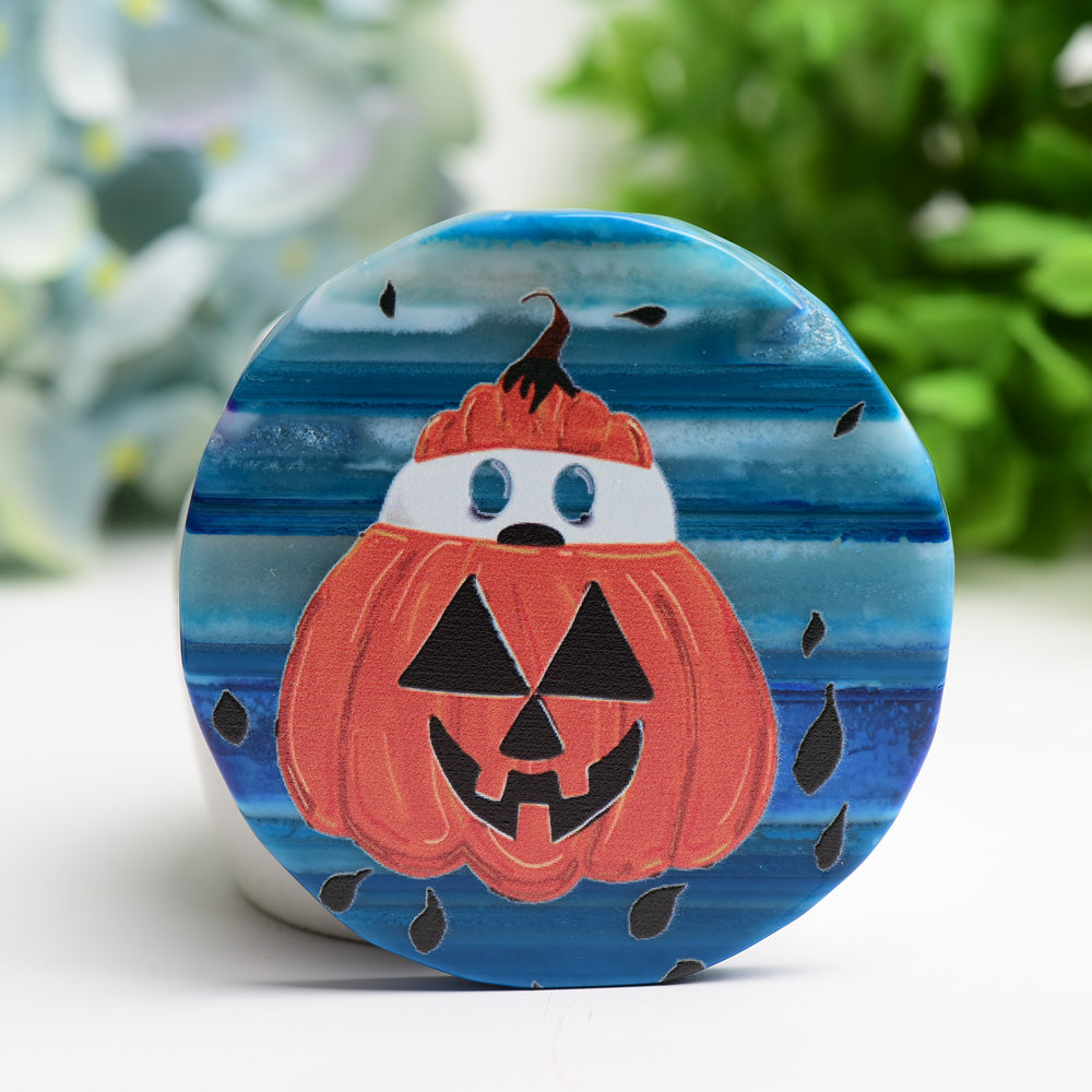 3.0"-3.5" Agate Slab with Printing for Halloween Crystal Healing Bulk Wholesale