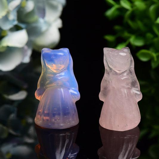 1.9" Rose Quartz Pink Opalite Sailor Moon Carving Crystal Healing Bulk Wholesale