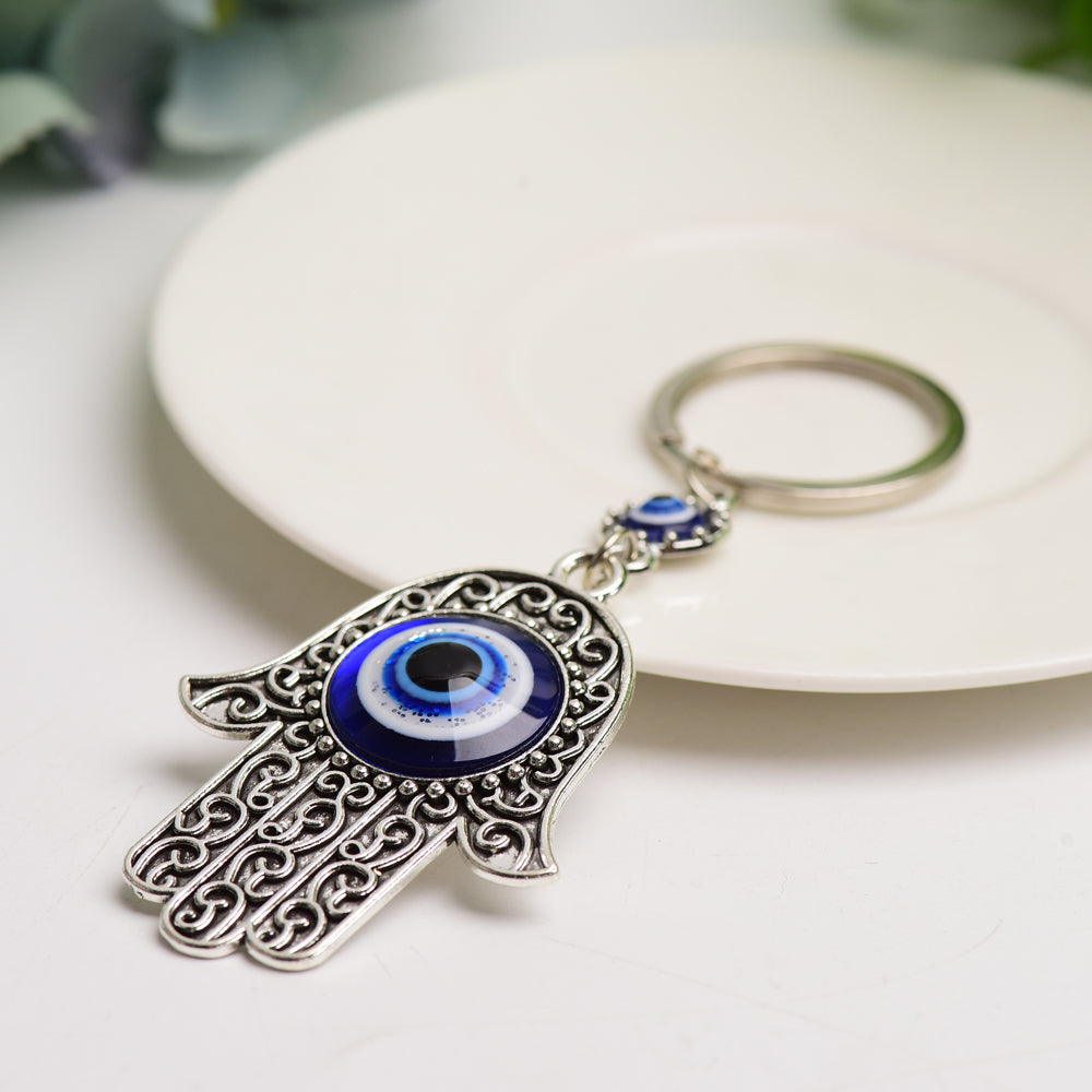 Metal Hand Shape with Evil's Eye Key Chain Crystal Healing Bulk Wholesale