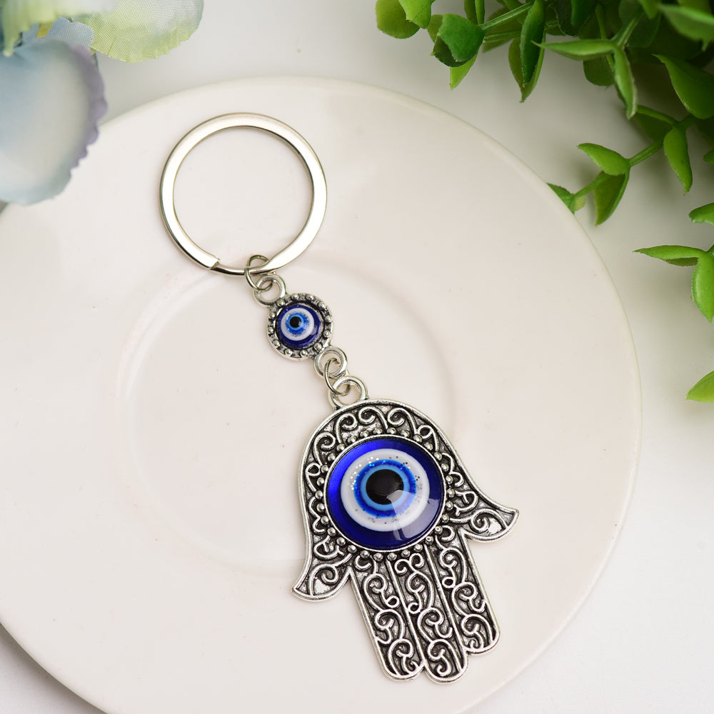 Metal Hand Shape with Evil's Eye Key Chain Crystal Healing Bulk Wholesale