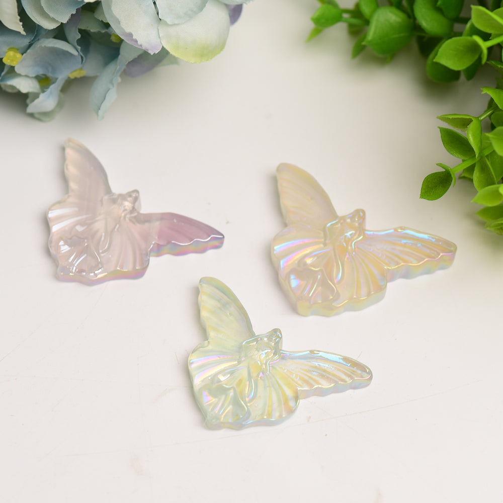 2.3" Aura Clear Quartz Butterfly Crystal Carving Crystal Healing Bulk Wholesale