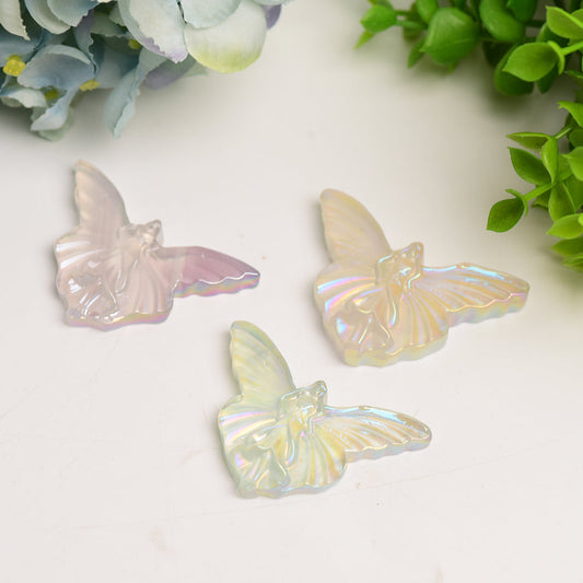 2.3" Aura Clear Quartz Butterfly Crystal Carving Crystal Healing Bulk Wholesale