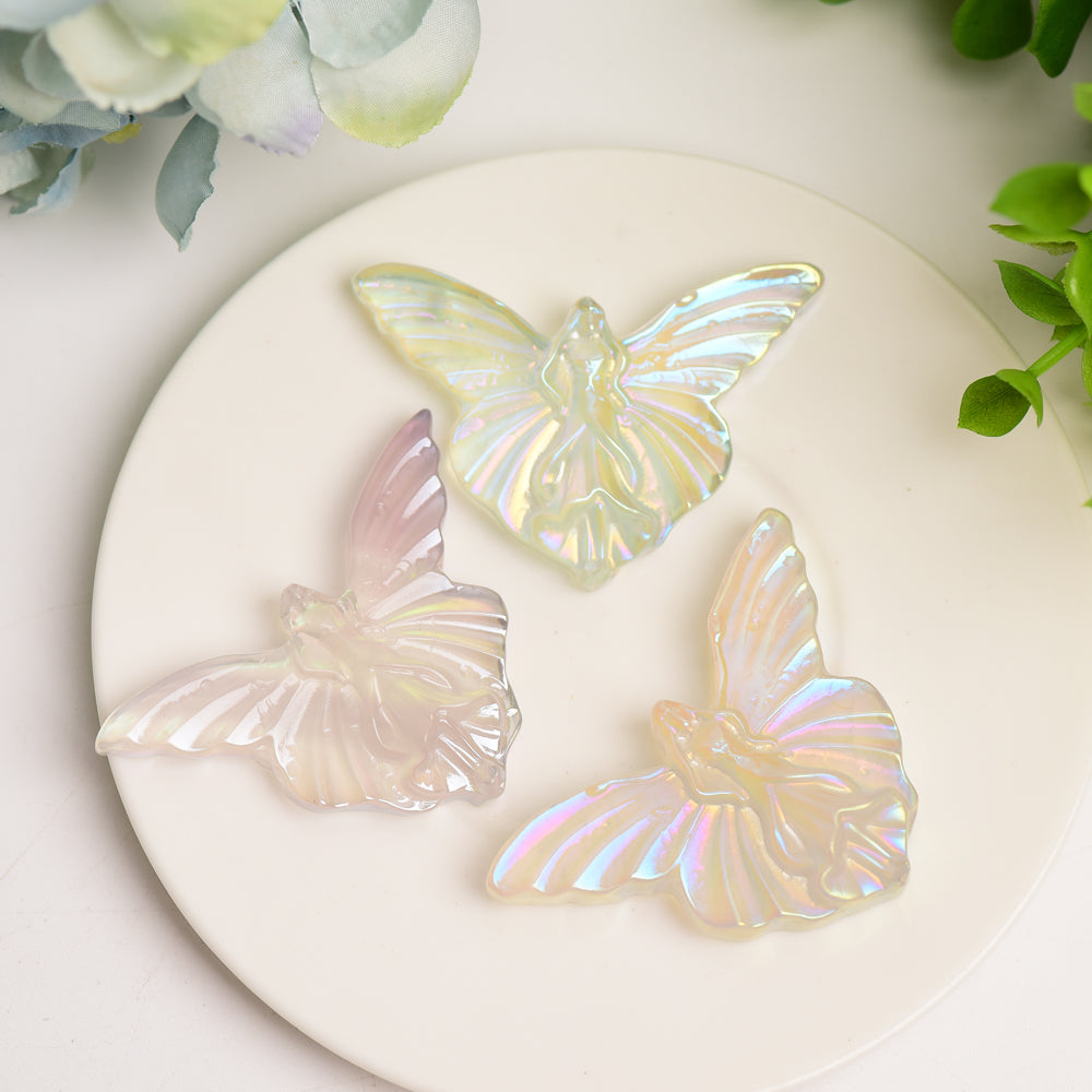 2.3" Aura Clear Quartz Butterfly Crystal Carving Crystal Healing Bulk Wholesale