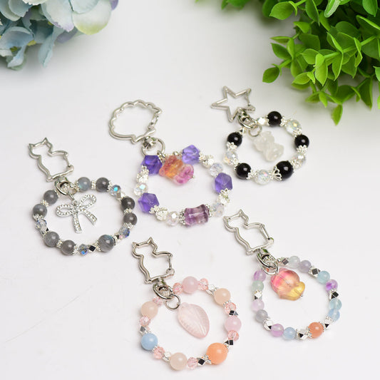 Mixed Crystal Bag Hanging Key Chain with Decor Crystal Healing Bulk Wholesale