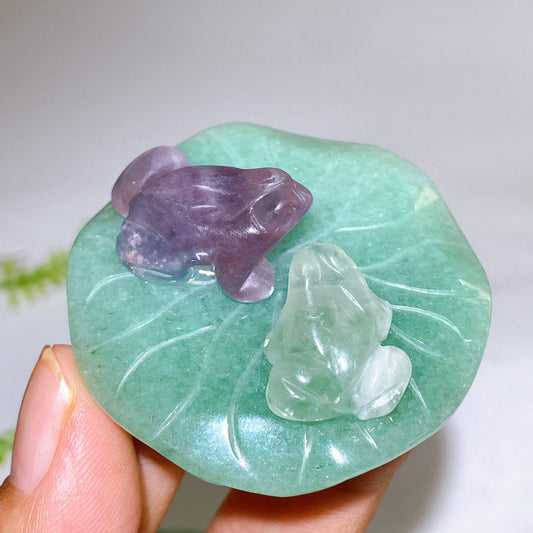 2.0" Fluorite Frogs on Aventurine Lotus Leaf Carving Wholesale