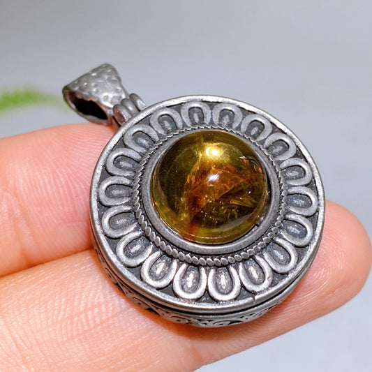 25mm Vintage Silver Metal Citrine Pendant Wholesale