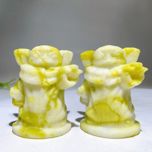 3.1" Natural Gemstone Serpentine Yoda Carving Wholesale
