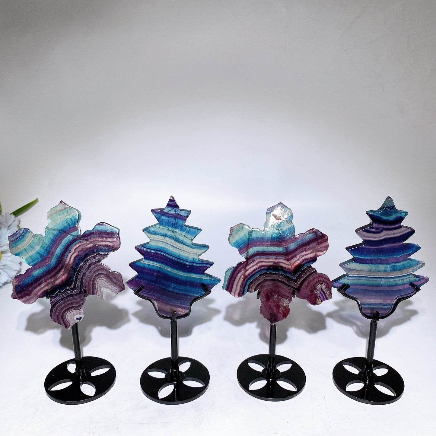 Rainbow Fluorite Snowflake Christmas Tree Carving with Stand Crystal Healing Bulk Wholesale