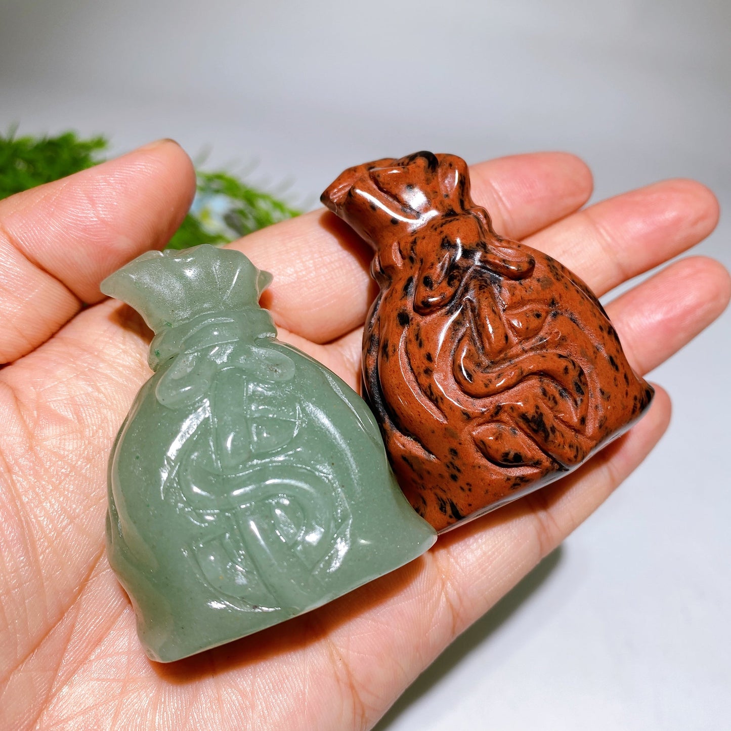2.2" Mahogany Green Aventurine Money Bag Carving Crystal Healing Bulk Wholesale