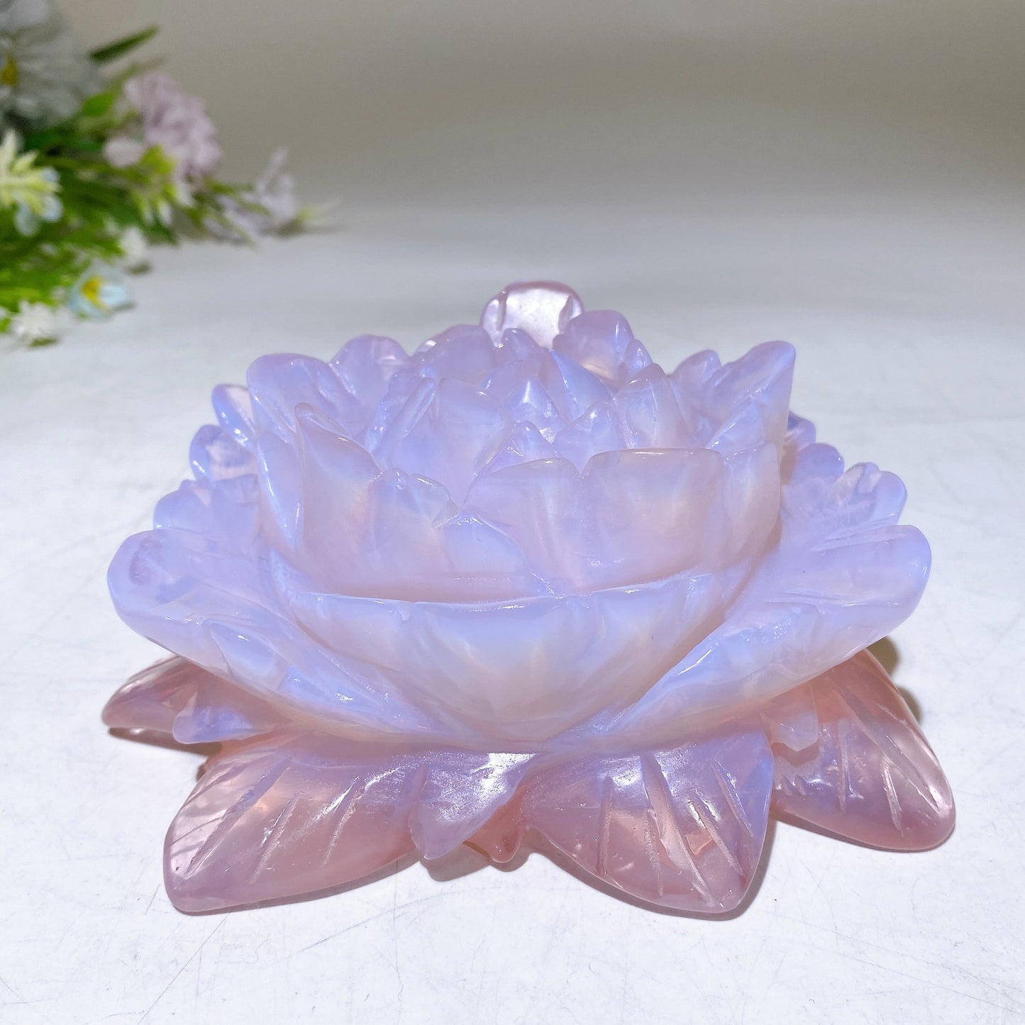 5.1" Pink Opalite Peony Flower Carving Crystal Healing Bulk Wholesale