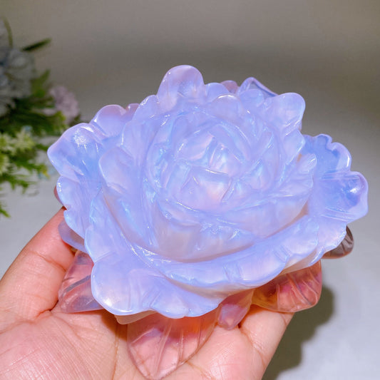 5.1" Pink Opalite Peony Flower Carving Crystal Healing Bulk Wholesale