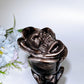 Silver Obsidian Skull Flower Carving with Stand Crystal Healing Bulk Wholesale
