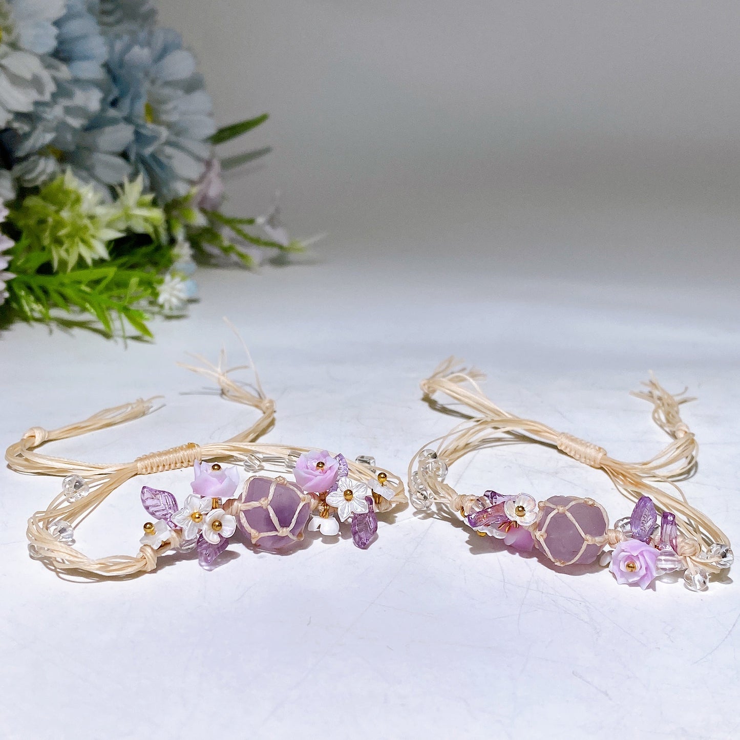 Raw Amethyst with Flower Decor Bracelet Crystal Healing Bulk Wholesale