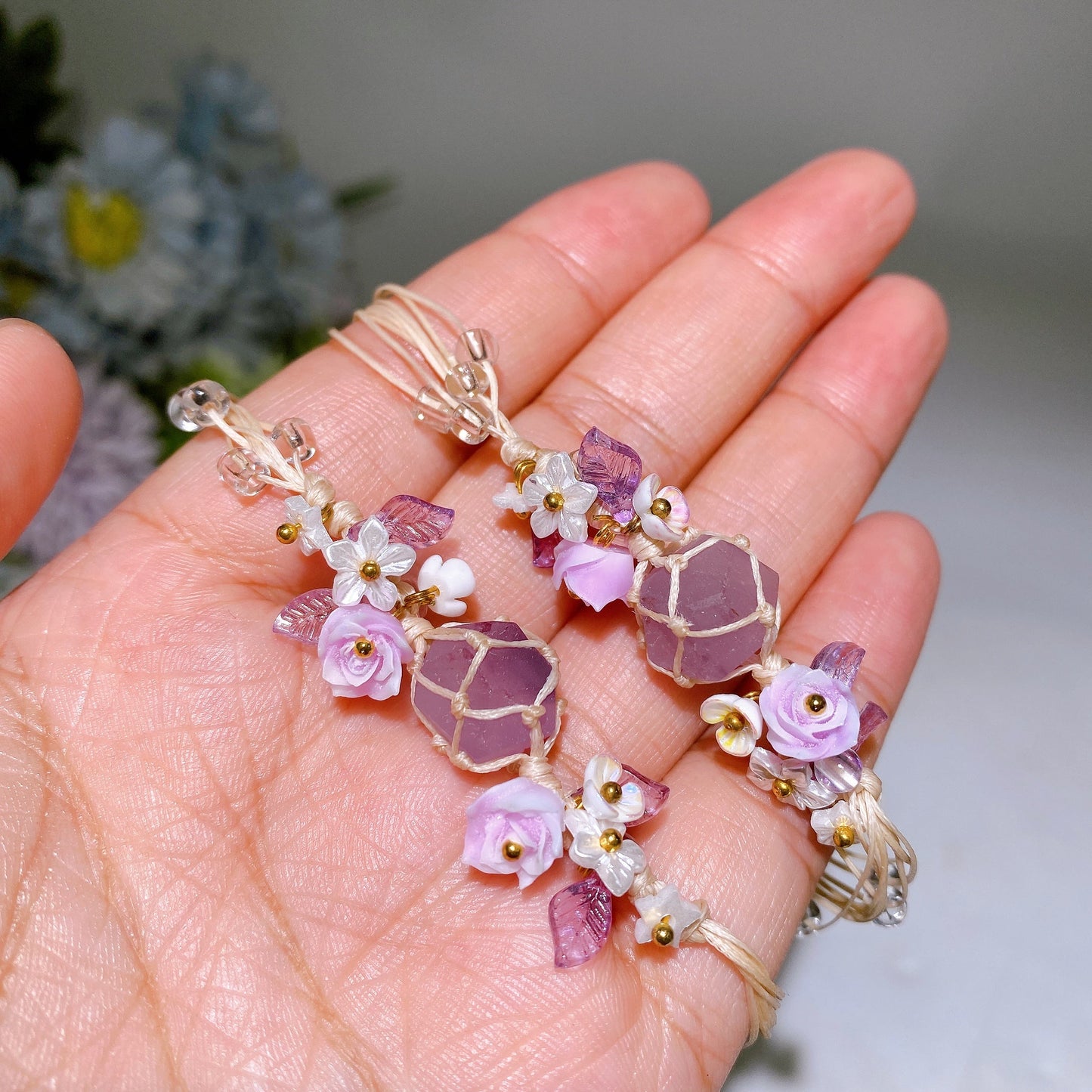 Raw Amethyst with Flower Decor Bracelet Crystal Healing Bulk Wholesale