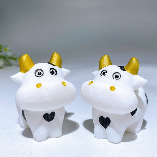 2.4" White Jade Cow Carving For Decoration Wholesale