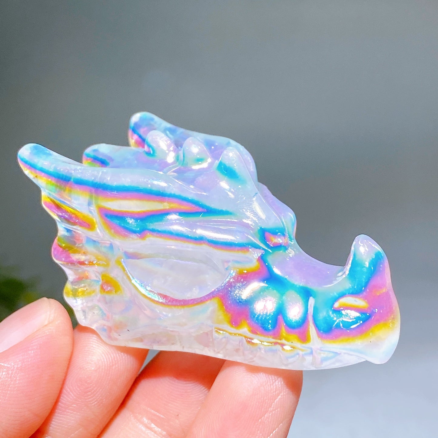 2.3" Aura Clear Quartz Dragon Head Carving Wholesale
