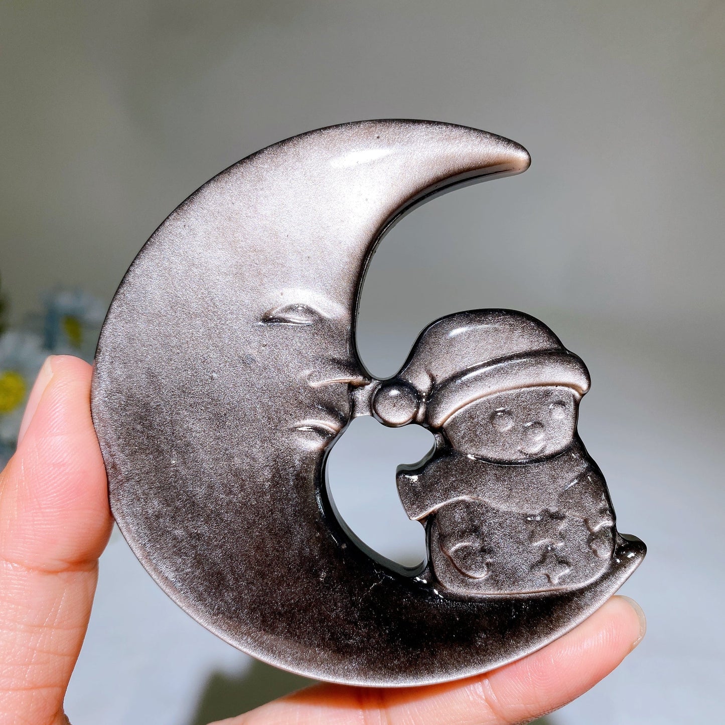 3.3" Silver Obsidian Moon Carving Crystal Healing Bulk Wholesale