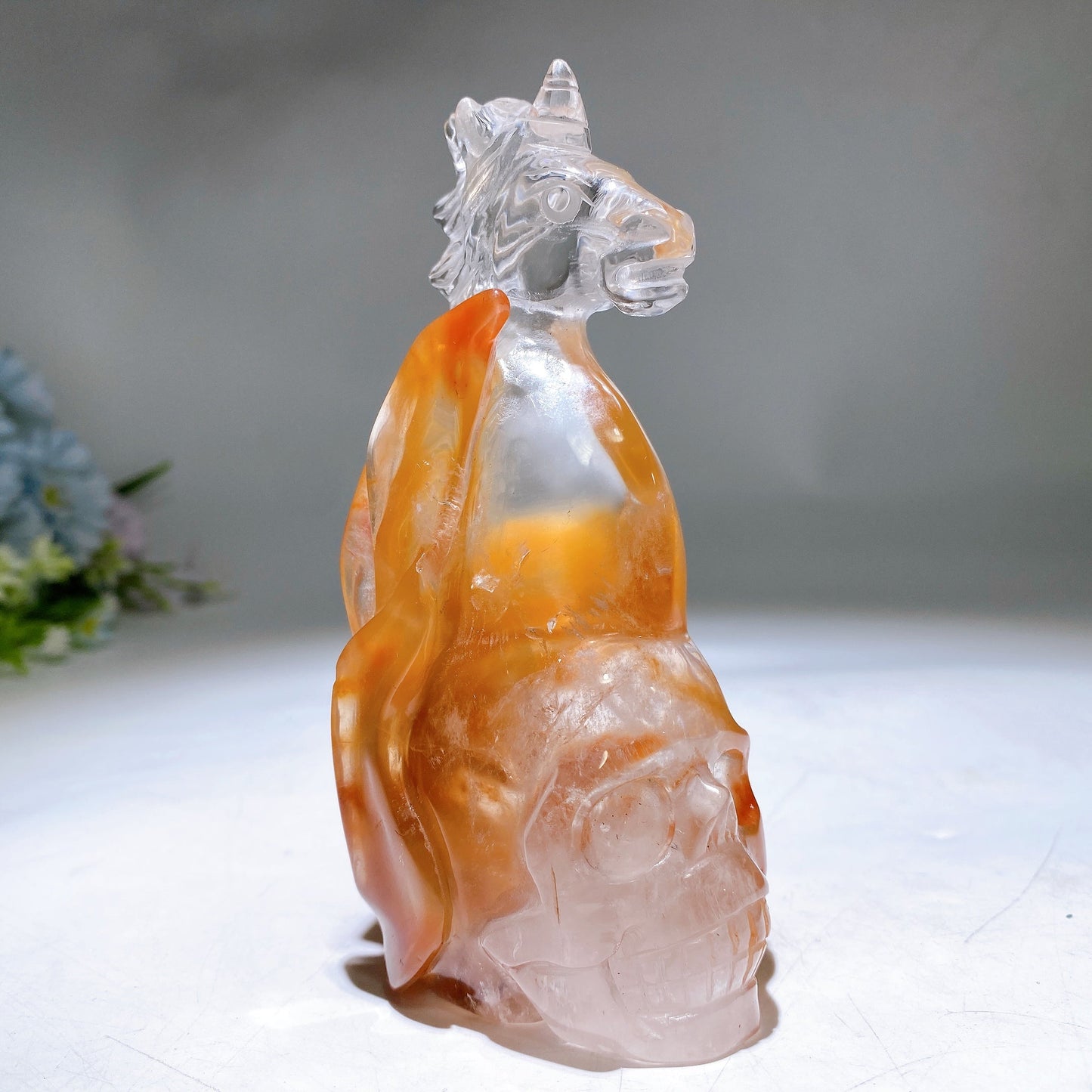 5.0" Unique Red Quartz Unicorn on Skull Carving Crystal Healing Bulk Wholesale