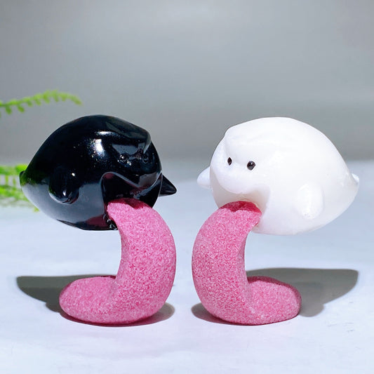 2.3" Black Obsidian White Jade Ghost Carving for Halloween Wholesale
