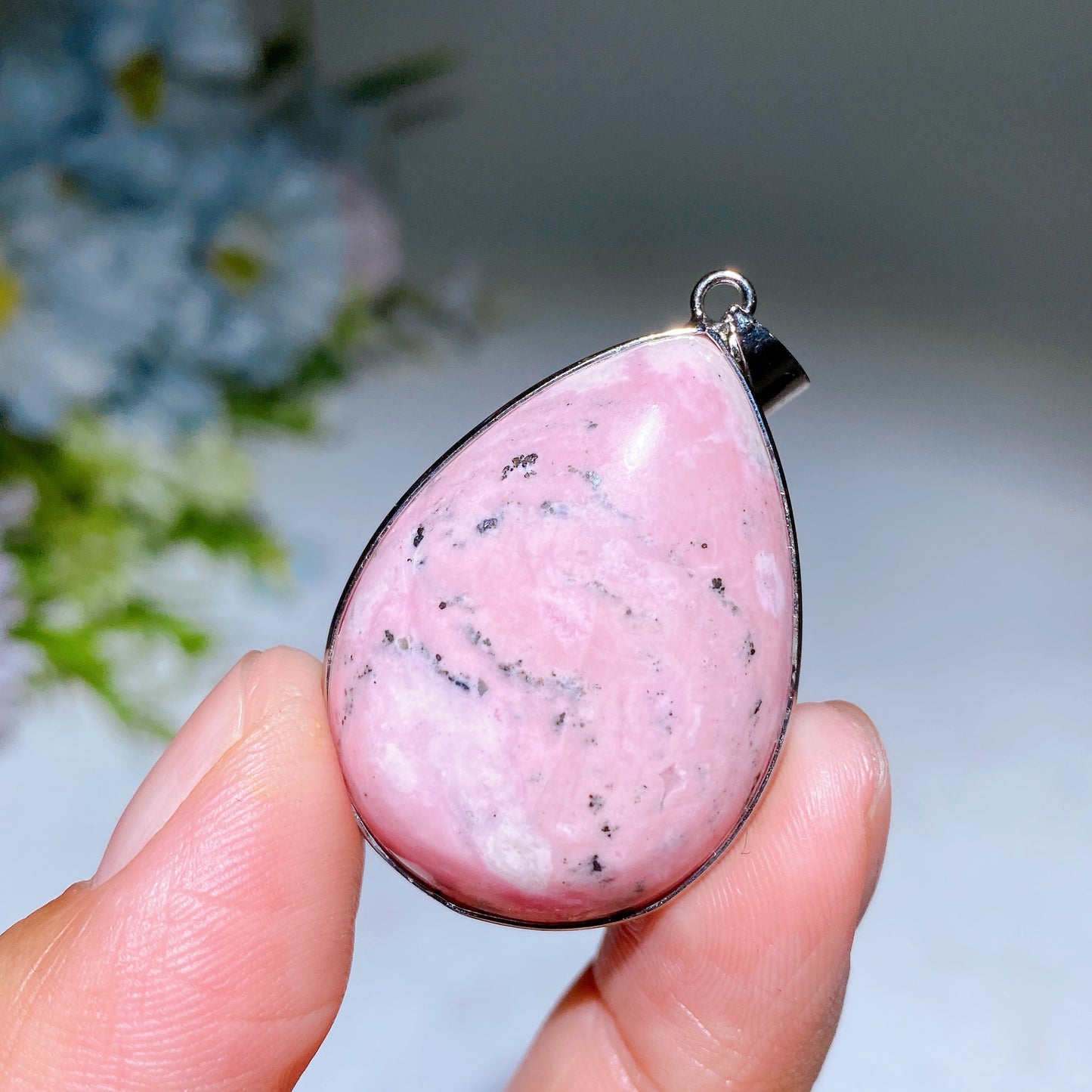 Cooper Silver Plated Peru Rhodonite Drop Shape Pendant Crystal Healing Bulk Wholesale