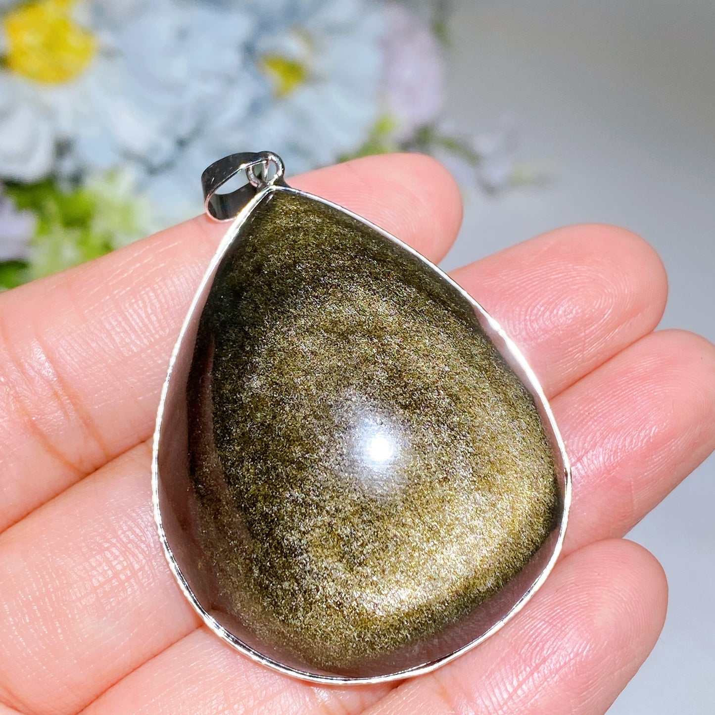 Cooper Silver Plated Golden Obsidian Drop Pendant Crystal Healing Bulk Wholesale