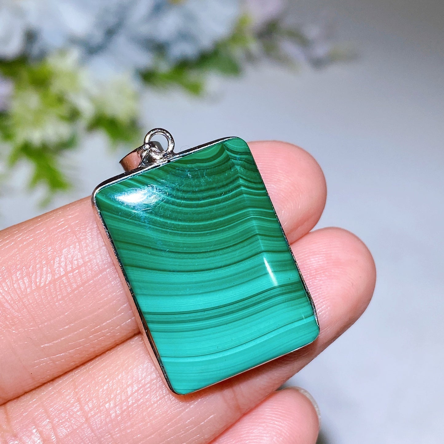 Cooper Silver Plated Malachite Rectangle Pendant Crystal Healing Bulk Wholesale