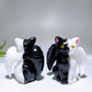 2.7" Half Black Painting White Jade Cat with Wings Carving for Halloween Wholesale