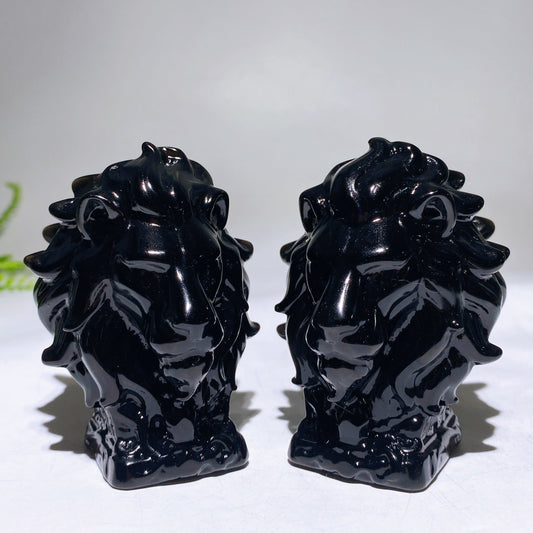 3.2" Natural Black Obsidian Lion Head Carving Wholesale